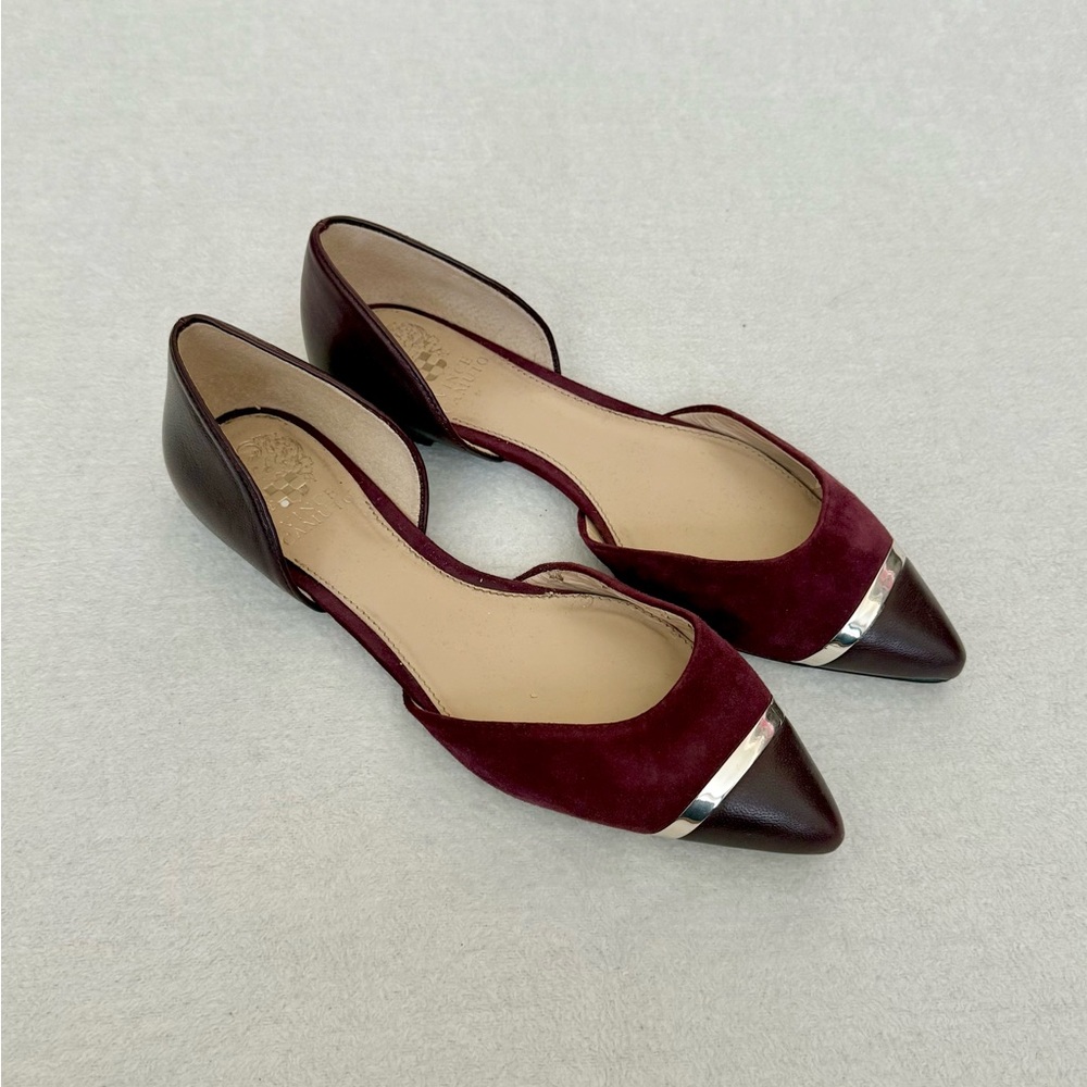 Vince Camuto Plum Suede Pointed Toe Flats Women’s 8M Leather